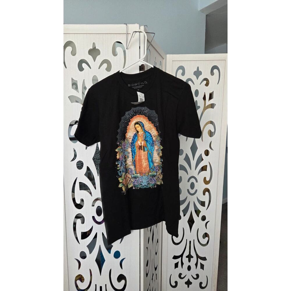 Virgin de Guadalupe Graphic Tee Black Religious Shirt BioWorld Size M